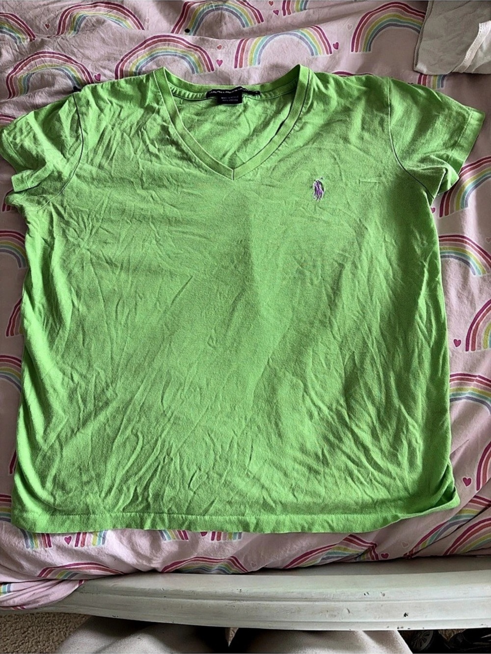 Ralph Lauren Short Sleeve V-Neck Cotton Tee in Green Size Small
